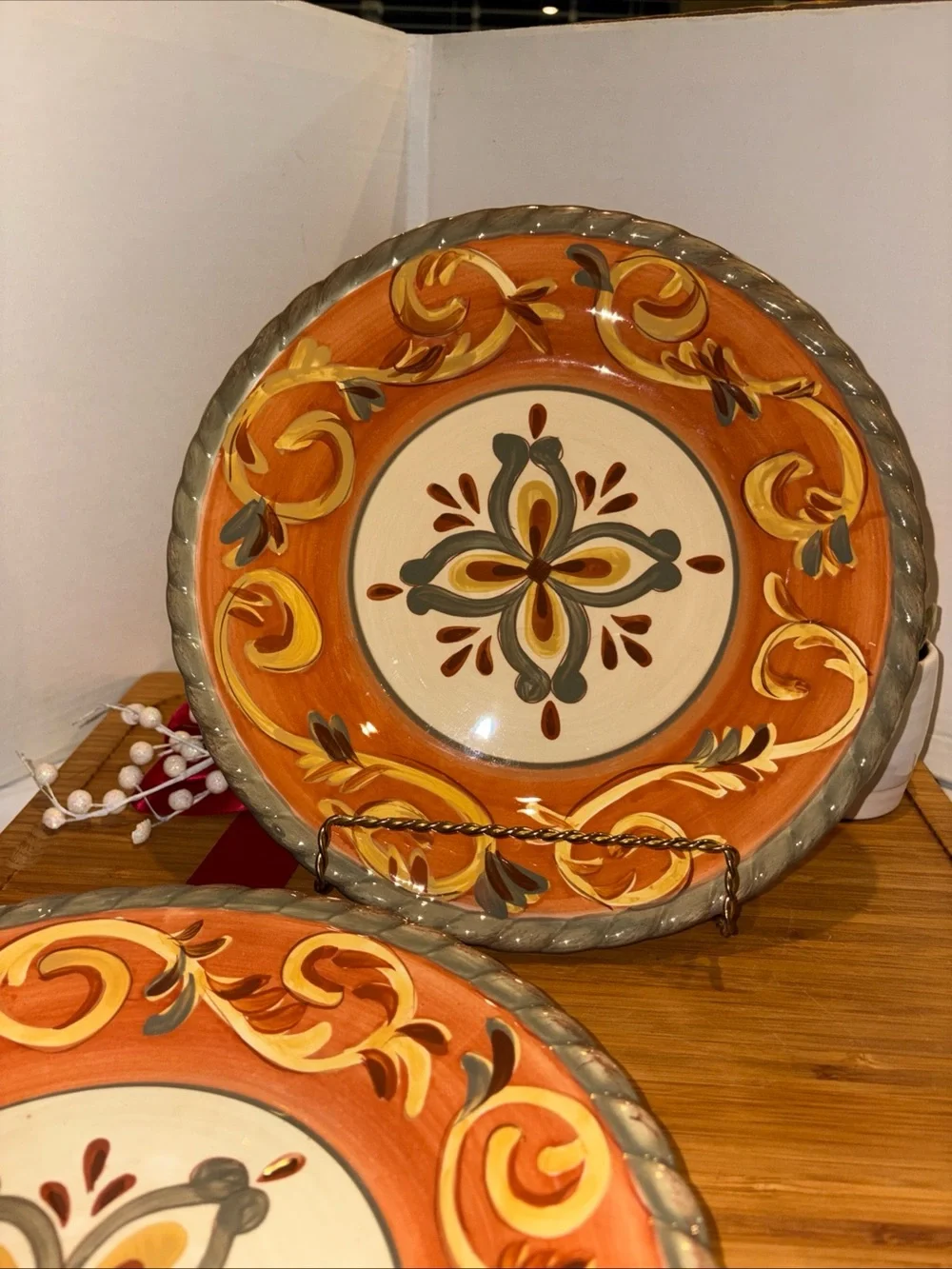 2 Artimino Tuscan Country Side Sienna Safe Stoneware Dinner Plates